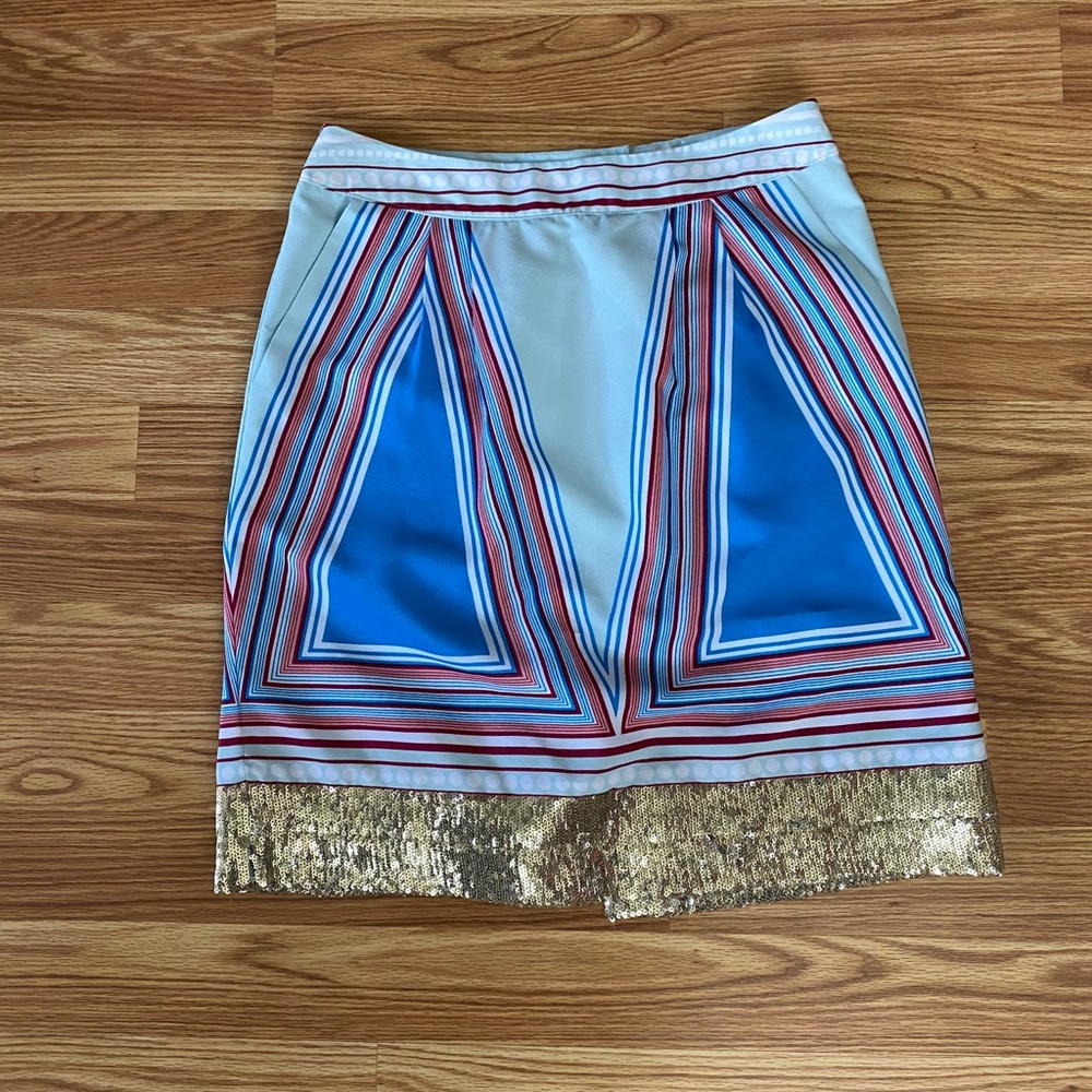 Colorful Anthropologie Skirt with Gold Trim